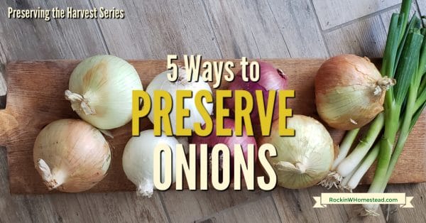 5 Ways to preserve onions for pantry storage. Details on how to freeze onions, dehydrate onions, and turn onions into onion powder. 