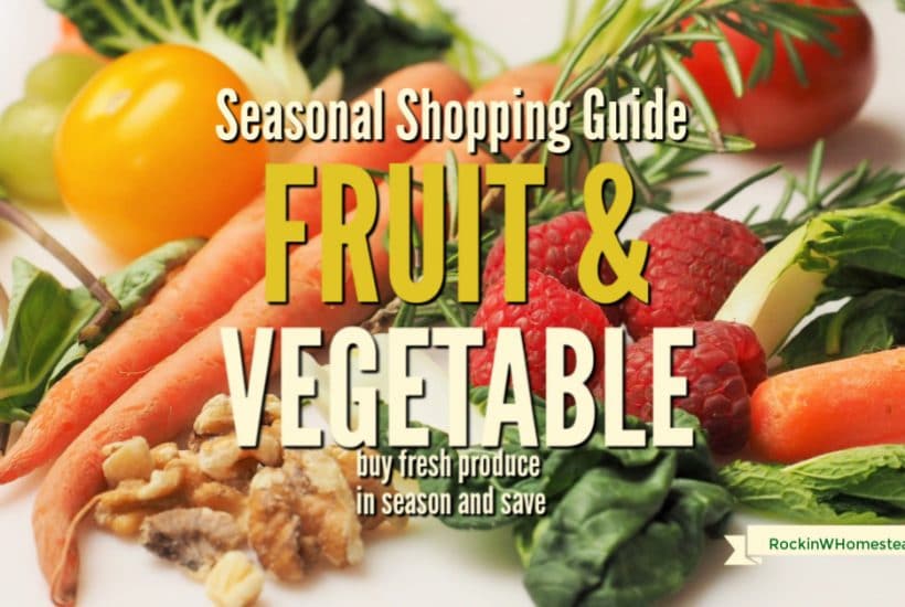 fresh fruit and vegetables with the text overlay: The seasonal fruit & vegetable shopping guide